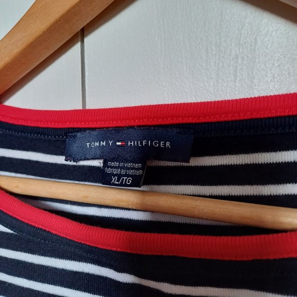 Tommy Hilfiger 𝅺White, Red & Blue Marine Striped Short Sleeves TShirt XL - Picture 7 of 11